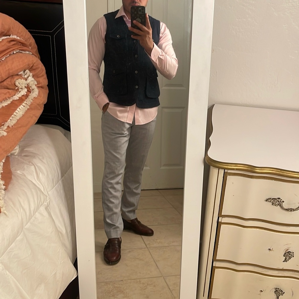 Jeremiah porter wool vest with liner. Medium dark blue